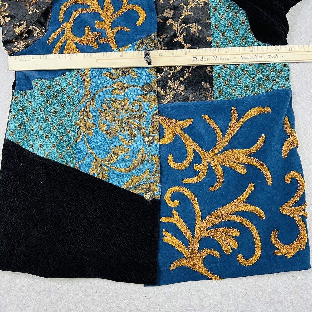 Indigo Moon Velvet Blazer Womens Medium Teal Black Embroidered Jacket - Picture 9 of 13
